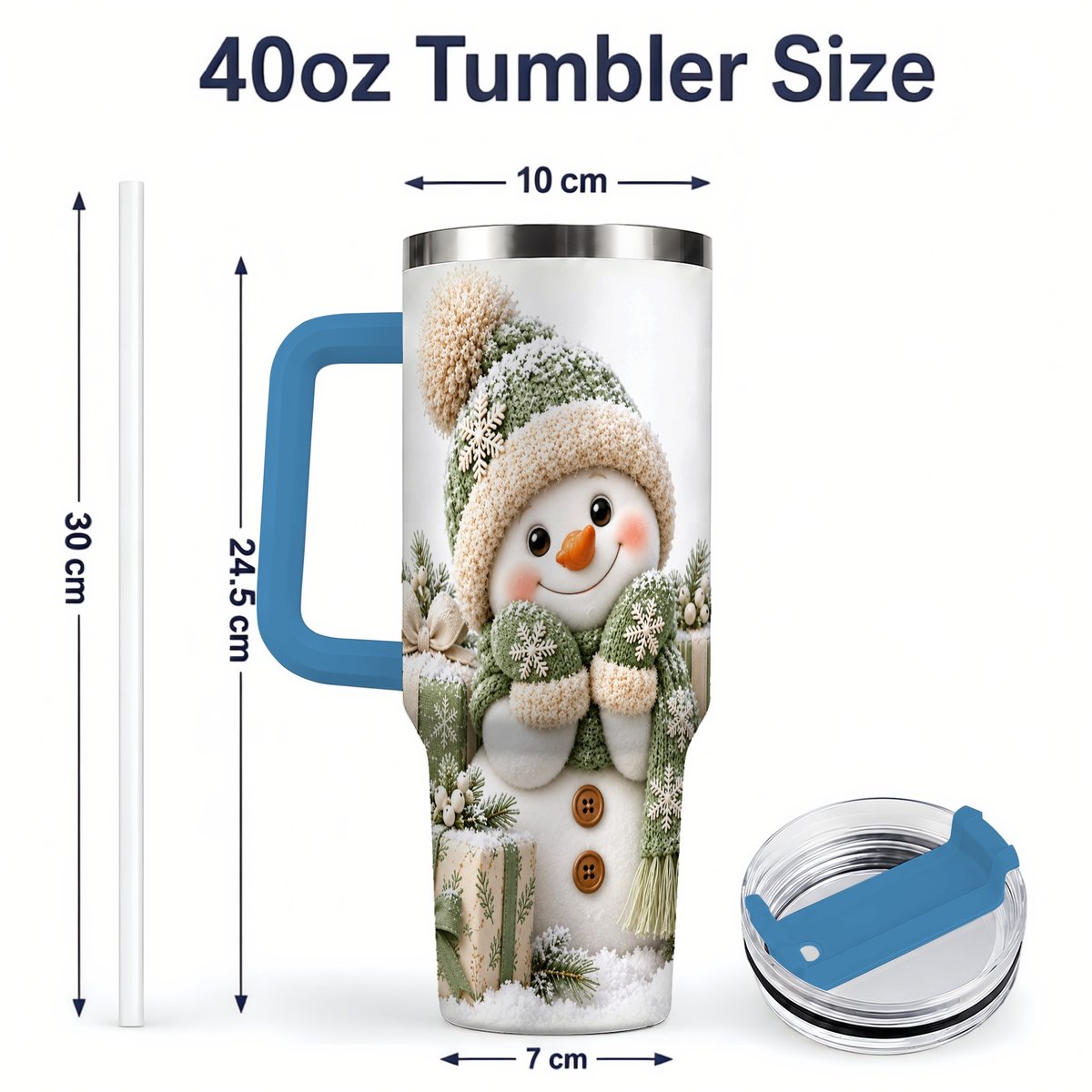 #pl[40oz|Blue] Green Christmas Snowman Tumbler 40oz, Knit-Look Art