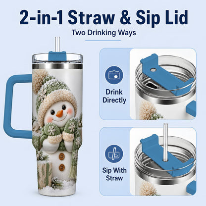 #pl[40oz|Blue] Green Christmas Snowman Tumbler 40oz, Knit-Look Art