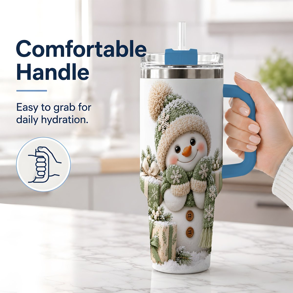 #pl[40oz|Blue] Green Christmas Snowman Tumbler 40oz, Knit-Look Art