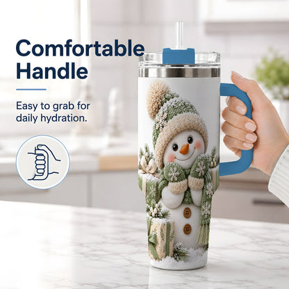 #pl[40oz|Blue] Green Christmas Snowman Tumbler 40oz, Knit-Look Art