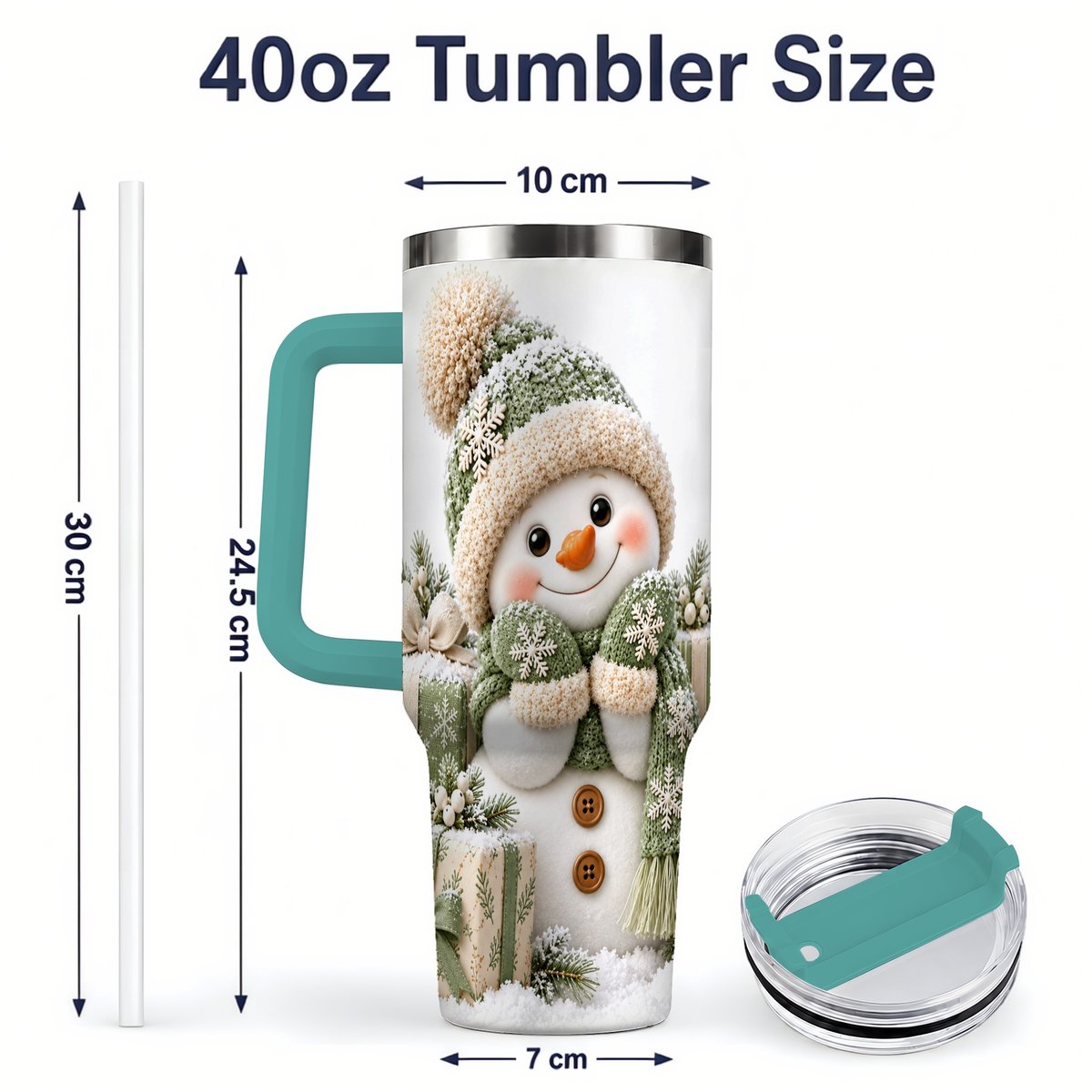 #pl[40oz|Green] Green Christmas Snowman Tumbler 40oz, Knit-Look Art