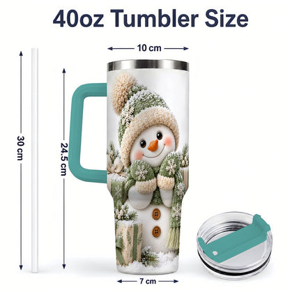 #pl[40oz|Green] Green Christmas Snowman Tumbler 40oz, Knit-Look Art