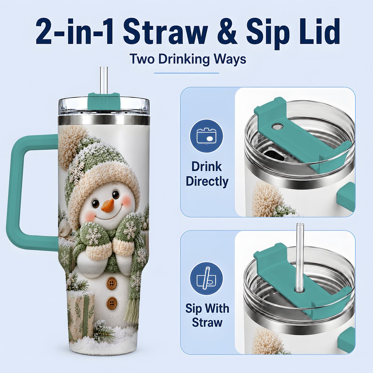 #pl[40oz|Green] Green Christmas Snowman Tumbler 40oz, Knit-Look Art