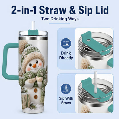#pl[40oz|Green] Green Christmas Snowman Tumbler 40oz, Knit-Look Art