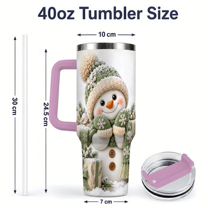 #pl[40oz|Pink] Green Christmas Snowman Tumbler 40oz, Knit-Look Art