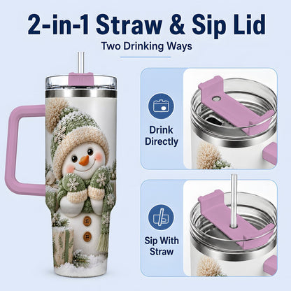 #pl[40oz|Pink] Green Christmas Snowman Tumbler 40oz, Knit-Look Art