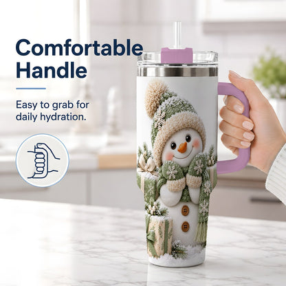 #pl[40oz|Pink] Green Christmas Snowman Tumbler 40oz, Knit-Look Art