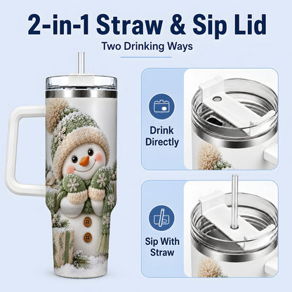 #pl[40oz|White] Green Christmas Snowman Tumbler 40oz, Knit-Look Art