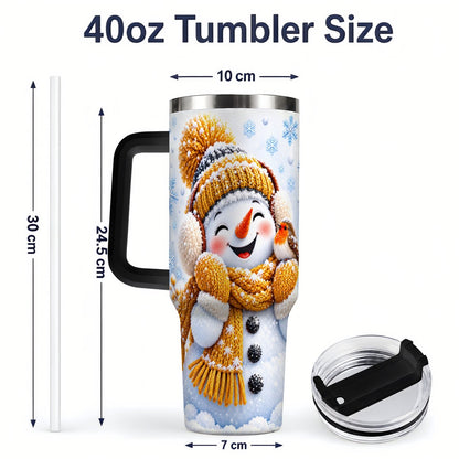 #pl[40oz|Black] Winter Snowman Robin Tumbler 40oz, Snowflake Artwork