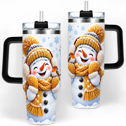 #pl[40oz|Black] Winter Snowman Robin Tumbler 40oz, Snowflake Artwork