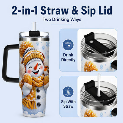 #pl[40oz|Black] Winter Snowman Robin Tumbler 40oz, Snowflake Artwork