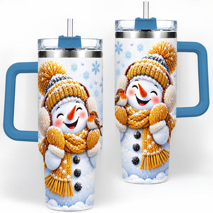 #pl[40oz|Blue] Winter Snowman Robin Tumbler 40oz, Snowflake Artwork