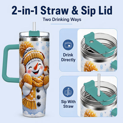 #pl[40oz|Green] Winter Snowman Robin Tumbler 40oz, Snowflake Artwork