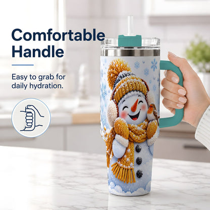 #pl[40oz|Green] Winter Snowman Robin Tumbler 40oz, Snowflake Artwork