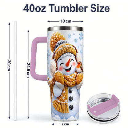 #pl[40oz|Pink] Winter Snowman Robin Tumbler 40oz, Snowflake Artwork