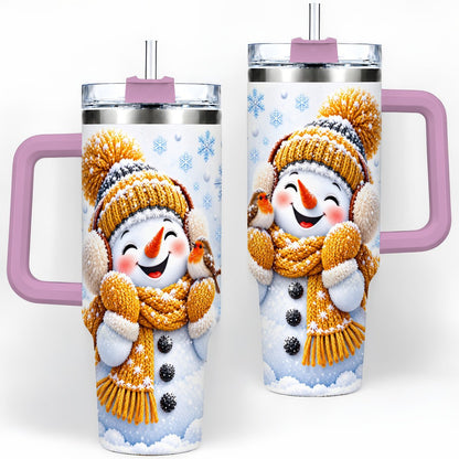 #pl[40oz|Pink] Winter Snowman Robin Tumbler 40oz, Snowflake Artwork