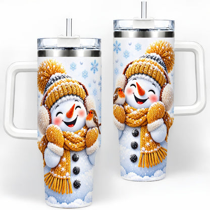 Winter Snowman Robin Tumbler 40oz, Snowflake Artwork