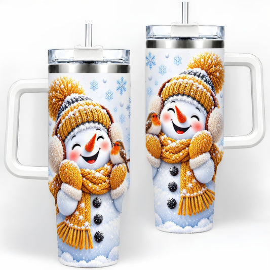 Winter Snowman Robin Tumbler 40oz, Snowflake Artwork