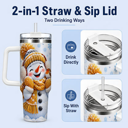 #pl[40oz|White] Winter Snowman Robin Tumbler 40oz, Snowflake Artwork