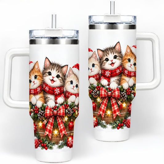 Three Christmas Kittens Tumbler 40oz, Holiday Artwork