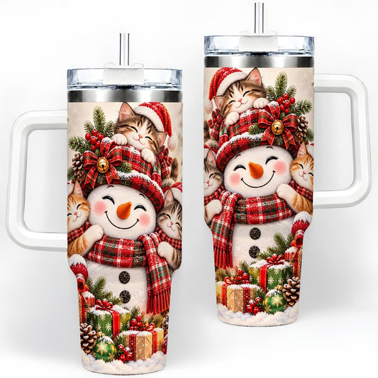 Christmas Snowman with Kittens Tumbler 40oz, Holiday Artwork