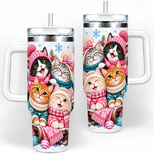 Christmas Cats Tumbler 40oz, Cozy Winter Illustration