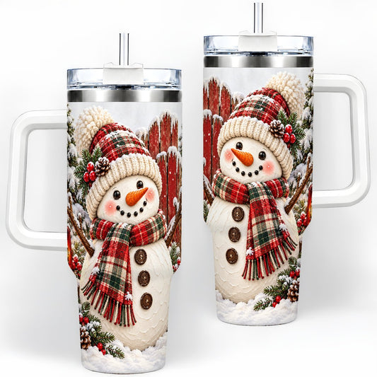 Rustic Christmas Snowman Tumbler 40oz, Red Sled Winter Scene
