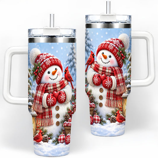 Christmas Snowman and Cardinals Tumbler 40oz, Snowy Scene