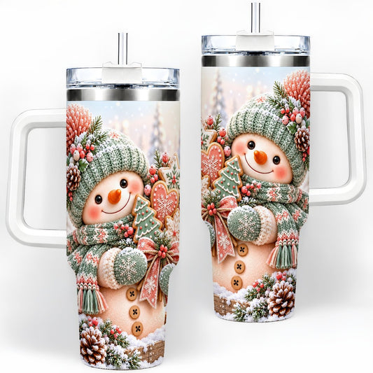 Pastel Christmas Snowman Tumbler 40oz, Iced Cookie Scene