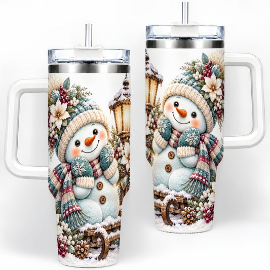 Christmas Snowman Sled Tumbler 40oz, Lantern Floral Art