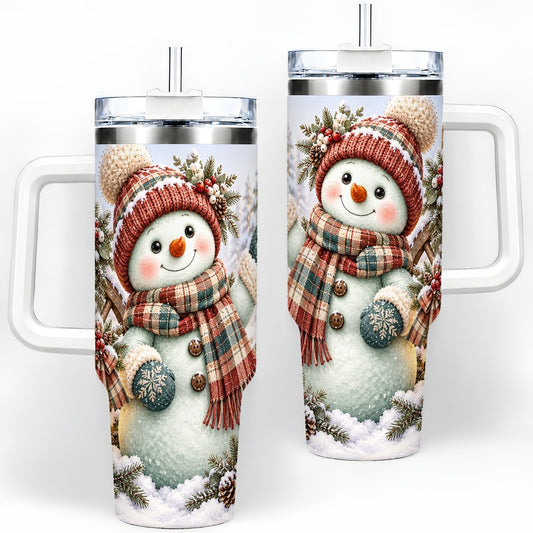 Winter Snowman Lantern Tumbler 40oz, Rustic Christmas Art
