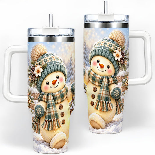Winter Snowman Lantern Tumbler 40oz, Snowy Fence Art