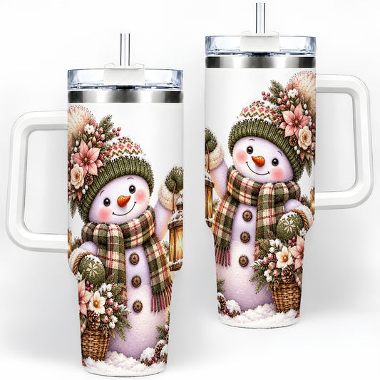 Christmas Snowman Flower Basket Tumbler 40oz, Rustic Art