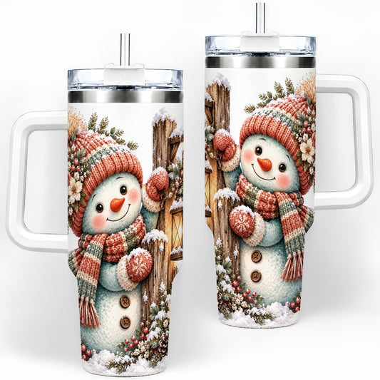 Christmas Snowman Lantern Tumbler 40oz, Floral Winter Art