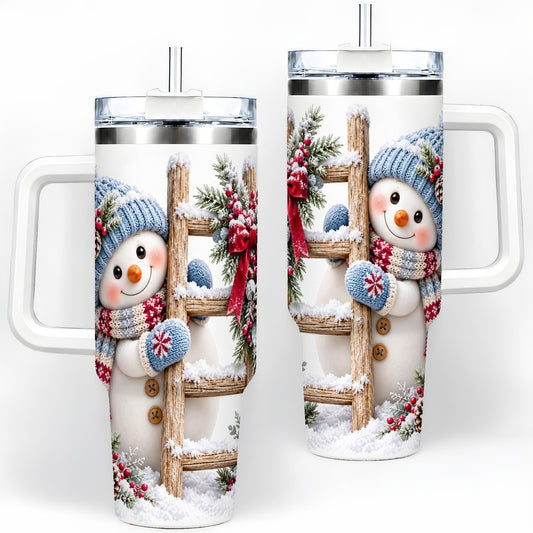 Christmas Snowman Ladder Tumbler 40oz, Winter Floral Art
