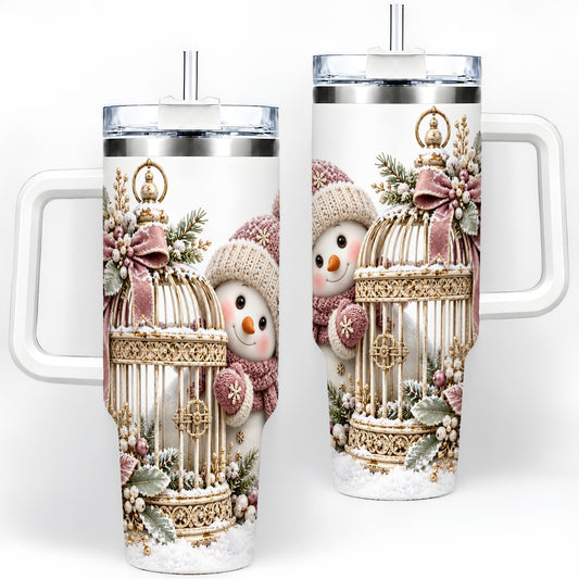 Christmas Snowman Birdcage Tumbler 40oz, Pink Winter Design