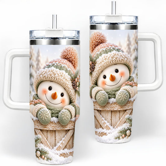 Winter Snowman Tumbler 40oz, Cozy Knitted-Look Artwork