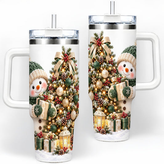 Christmas Snowman Tree Tumbler 40oz, Cozy Holiday Design