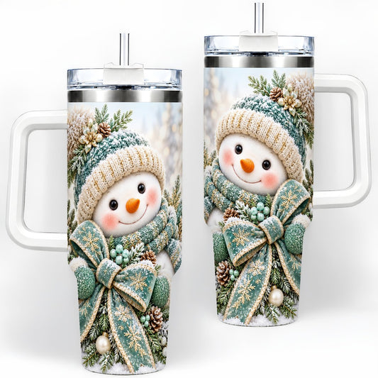 Christmas Snowman Bow Tumbler 40oz, Cozy Knitted-Look Art