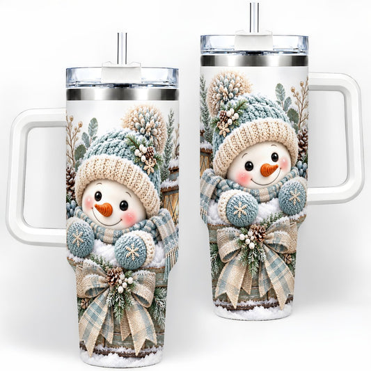 Christmas Snowman Sleigh Tumbler 40oz, Vintage Blue Design