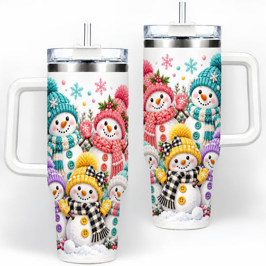 Colorful Christmas Snowmen Tumbler 40oz, Knitted-Look Art