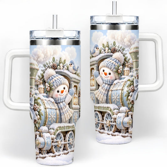 Christmas Snowman Train Tumbler 40oz, Winter Scene