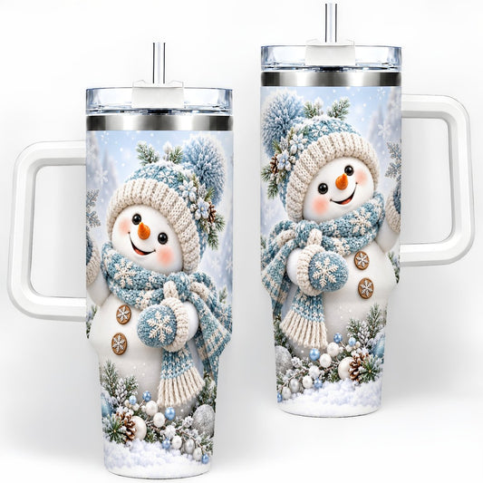 Smiling Snowman with Snowflake Tumbler 40oz, Winter Artwork