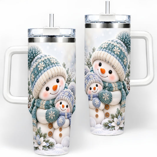 Hugging Snowmen Tumbler 40oz, Cozy Winter Illustration