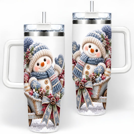 Christmas Snowman Wheelbarrow Tumbler 40oz, Winter Art