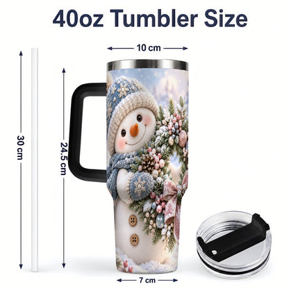 #pl[40oz|Black] Snowman with Christmas Wreath Tumbler 40oz, Winter Artwork