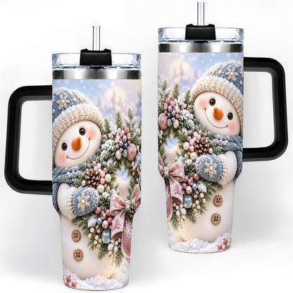 #pl[40oz|Black] Snowman with Christmas Wreath Tumbler 40oz, Winter Artwork