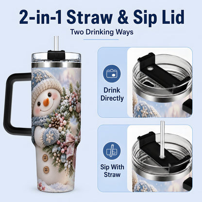 #pl[40oz|Black] Snowman with Christmas Wreath Tumbler 40oz, Winter Artwork
