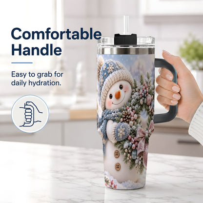 #pl[40oz|Black] Snowman with Christmas Wreath Tumbler 40oz, Winter Artwork