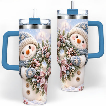 #pl[40oz|Blue] Snowman with Christmas Wreath Tumbler 40oz, Winter Artwork